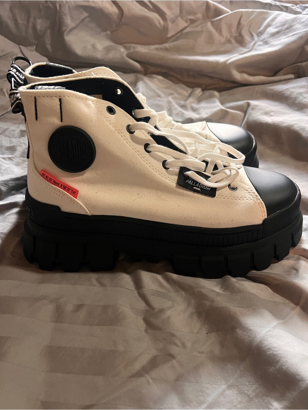 Palladium White and Black Chunky Lug Lace-Up Boots